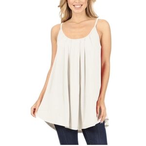 Laksmi Women's Spaghetti Straps A-Line Pleated Scoop Neck Cami Top XL